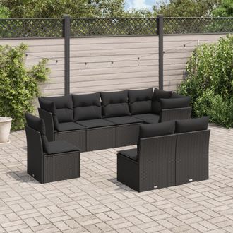 vidaXL Set De Sof&aacute;s De Jard&iacute;n 8 Piezas Y Cojines Rat&aacute;n Sint&eacute;tico Negro Vidaxl
