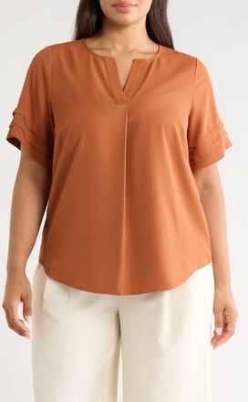 Anne Klein Pleat Popover Top in Cedar Spice at Nordstrom, Size 1X
