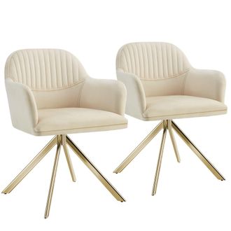 TecTake Armchair Lona Set Of 2 - Cream/Gold in Cream | Size: 2 Pack
