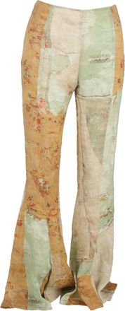 Acne Studios Printed Patchwork Accent Flared Trousers in Multicolor Linen