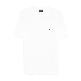 Emporio Armani T-Shirts, male, White, Size: 3XL Lyocell-blend Jersey T-shirt with Embossed Eagle Embroidery
