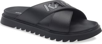 Karl Lagerfeld Logo Crisscross Slide Sandal in Black at Nordstrom Rack, Size 13