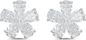 Diana M. Jewels 14kt White gold 6.00cts lab grown Pear shaped diamond flower cluster stud earrings