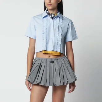 Miu Miu Camicia cropped con ruches azzurra in popeline