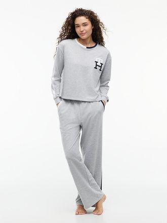 Tommy Hilfiger Womens Cropped Pullover & Pant Sleep Set - Heather Grey - XL