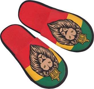 Generic Cotton Slippers Jamaican Flag Reggae Judah Lion Anti-Skid Sliders Faux Fur Slippers For Hotel Adult Outdoor M