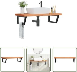 vidaXL Vidaxl Estante De Lavabo De Pared De Acero Y Madera Maciza De Haya