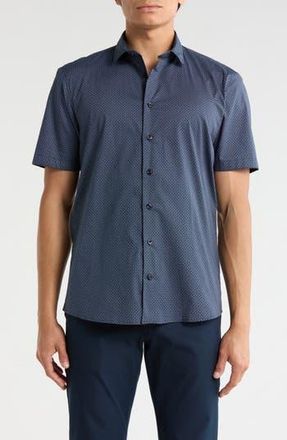 Soul of London Short Sleeve Stretch Button-Up Shirt in Navy at Nordstrom Rack, Size X-Large