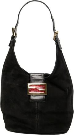 Fendi Borsa a spalla FF in pelle scamosciata XX secolo - Nero