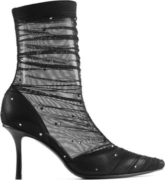 Jimmy Choo London Zwarte Velvet Enkellaarsjes - Dames - Laarzen met Hak - Zwart - 37 EU - Schoenen