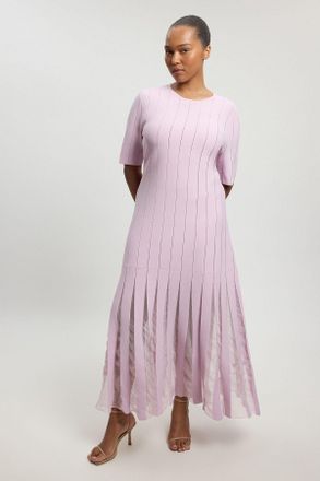 Karen Millen Womens Plus Size Viscose Blend Filament Full Skirt Knit Short Sleeve Midi Dress - Dusty Pink - Size 3XL