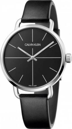 Calvin Klein Quartz Horloge met Zwarte Wijzerplaat en Leren Band - Dames - Horloges - Zwart - ONE Size - Accessoires