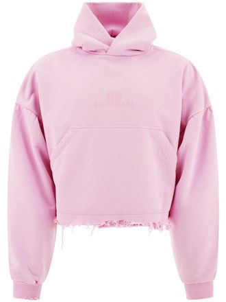 Balenciaga logo-embroidered cropped hoodie - men - Cotton - 4 - Pink