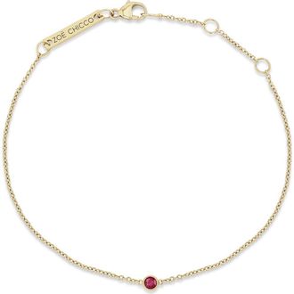 Zo&euml; Chicco 14K Gold Bezel Gemstone Pendant Bracelet in Yellow Gold/Ruby at Nordstrom, Size 7