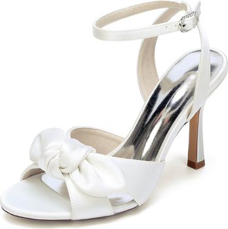 Generic Pearl Satin Bridal Stiletto Heel Womens High Heel Sandals Bowknot Wedding Party Shoes 9.5Cm,Ivory,10 UK