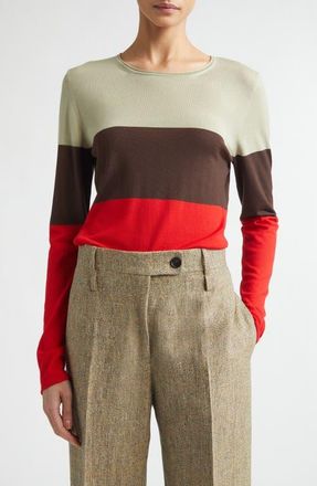 Ferragamo Colorblock Virgin Wool Sweater in Red/Exp/Bur at Nordstrom, Size Medium