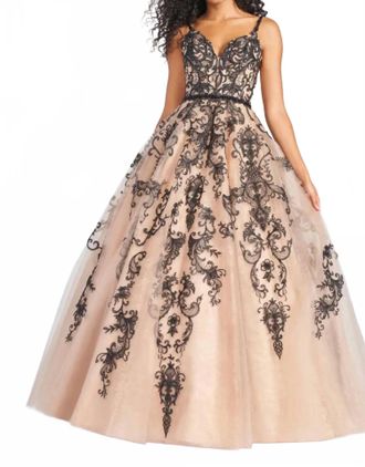 Mon Cheri Tulle Ball Gown In Black/champagne