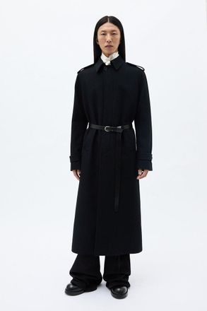 Ann Demeulemeester Wilmer Car Coat With Leather Belt Brushed Wool