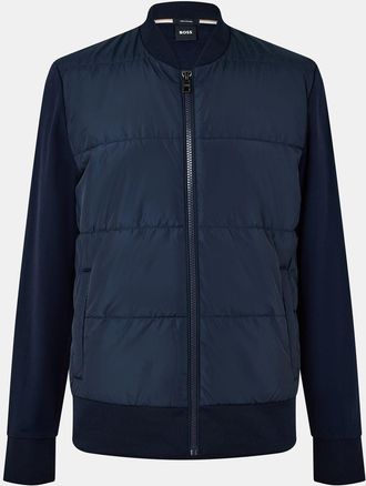 HUGO BOSS Mens Skiles Solid Patterned Hybrid Jacket with Ribbed Cuff in Dark Blue - Size Small