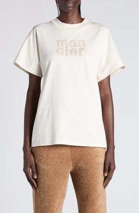 Moncler Logo Patch Cotton T-Shirt in White Alyssum at Nordstrom, Size X-Small