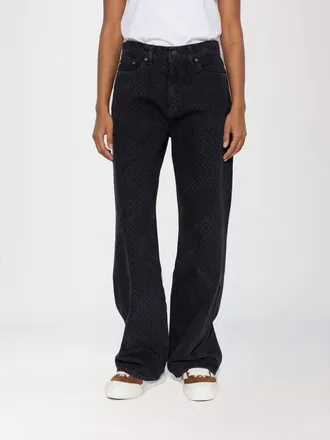 Casablanca Jeans wide leg a vita media in denim con logo monogram