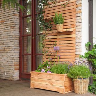 PRIMROSE Wooden Trough Planter 89 x 43cm With Close Style Privacy Trellis 1.73m in Natural | Size: 89 x 43 cm