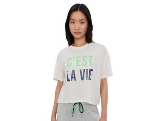 PJ Salvage Short Sleeve T-Shirts Cest La Vie Womens Pajama Ivory : LG (US 10-12), Modal/Cotton