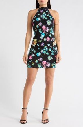 Desigual Floral Halter Neck Ribbed Minidress in Black at Nordstrom Rack, Size X-Large