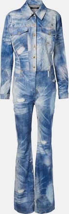 Roberto Cavalli Printed trompe loil denim jumpsuit
