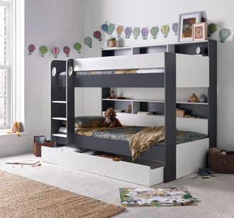 Bedmaster Olly Storage Bunk Bed Without Drawer With Pocket Mattresses in Grey | Size: Single