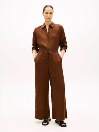 Tommy Hilfiger Womens Relaxed Linen Pull-On Pant - Brown - XL