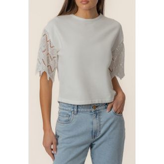Kut from the Kloth Coco Lace Sleeve Top in White at Nordstrom, Size X-Large