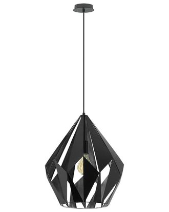 Eglo Eglo Carlton 1 Light Pendant With Black Finish & Black With Silver Interior Geometric Metal Shade
