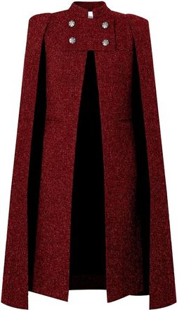 Chic Star Womens Tweed Cape Duster Coat, Red, XL
