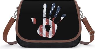 Generic U.S.A Flag Palm Print Crossbody Bags for Women Fashion Leather Shoulder Handbags With Adjustable Strap