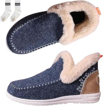 Generic Orthopedic Fleece Slip-On Boots for Women, Warm Plush Lined Winter Shoes with Arch Support, Lightweight Casual Indoor Outdoor (Blue, UK, Adult, Women,