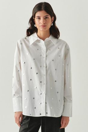 Exquise Murphy Long Sleeve Shirt With Metallic Sequin Button Details in Ecru at Nordstrom, Size Xx-Large