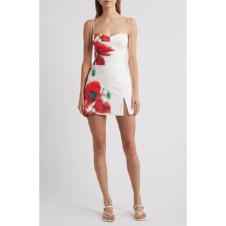 Amanda Uprichard Taylor Floral Cotton Skort Romper in Poppy Field at Nordstrom Rack, Size X-Large