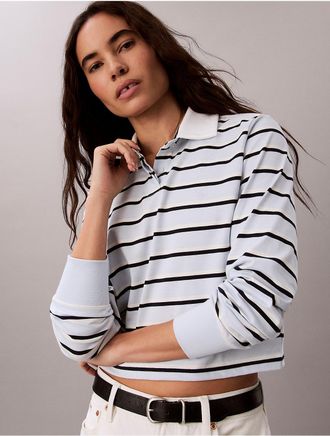 Calvin Klein Jeans Calvin Klein Womens Striped Rugby Polo Long Sleeve Shirt - Blue - XL