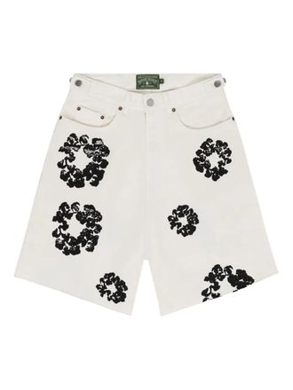 Denim Tears wreath-print denim shorts - men - Cotton/Fabric - M - White