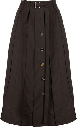Rejina Pyo Noor pleated wool midi skirt - women - Elastane/Wool/Viscose/Polyester - 12 - Brown