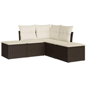vidaXL 5 Piece Garden Sofa Set with Cushions Brown Poly Rattan Vidaxl