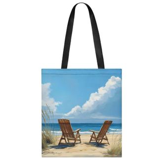 Generic Two Wooden Beach Chairs Womens Tote Casual Shopping Bag Lightweight Shoulder Bags Hobos Handbag for Work Travel Daily 35x40cm