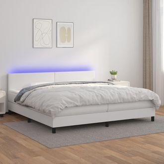 vidaXL Cama Box Spring Colch&oacute;n Y Led Cuero Sint&eacute;tico Blanco 200x200 Cm Vidaxl
