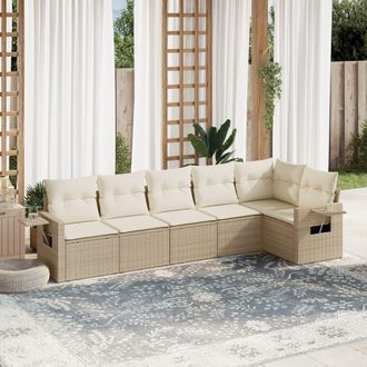 vidaXL Juego De Sof&aacute;s Jard&iacute;n Con Cojines 6 Pzas Rat&aacute;n Sint&eacute;tico Beige Vidaxl