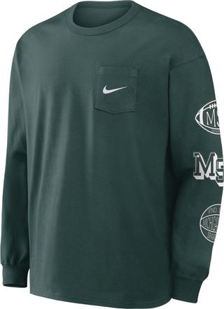 Nike Michigan State Academic Max90 Pocket Nike Mens College Long-Sleeve T-Shirt in Green | 04TA3EYMST-U1K