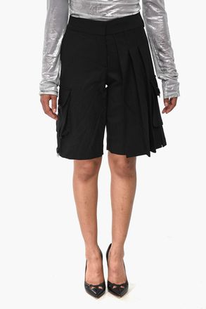 Off-white Shorts Cargo in Misto Lana con Dettaglio Pliss&egrave; Off-White
