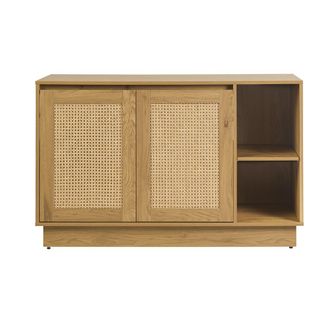 Miliboo Mueble De Ba&ntilde;o Acabado Madera Clara Roble Y Rejilla De Rat&aacute;n L120 Cm Alicante