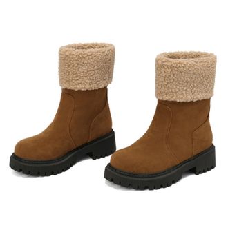 Generic Womens Winter Boots with A Warm Fleece Collar, Lined Ankle Boots in A Suede Look with A Non-Slip Tread Sole, Comfortable Snow Boots for Cold Days,Brow