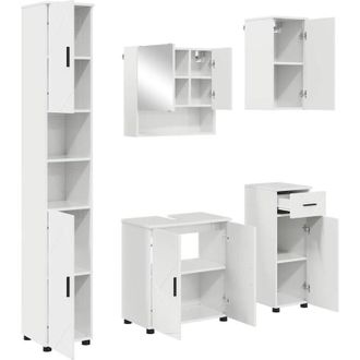 vidaXL Bathroom Furniture Set with Drawer 5 pcs High Gloss White vidaXL